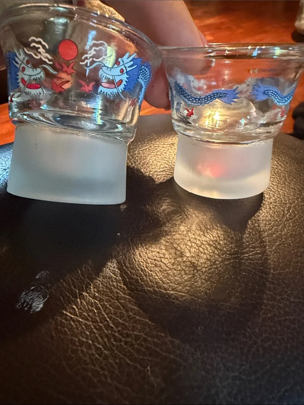 Dragon Design Blue Accent Frosted-Base Shot Glasses - Set of 2